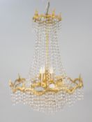 Vintage Gold Plated Framed Crystal Chandelier