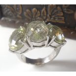 Three stone green Amethyst silver ring