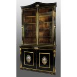 French Brass Inlaid Ebonized Bookcase with Sevres Plaques c.1820