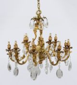 Impressive Gilt Metal Two Tier 12 Light Chandelier