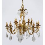 Impressive Gilt Metal Two Tier 12 Light Chandelier