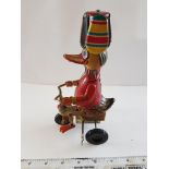 Vintage Tin Plate Wind Up Duck On a Bicycle