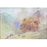 Victorian Cattle Grazing Landscape Watercolour S.Austin