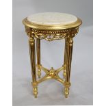 Antique Style Circular Marble Topped Giltwood Lamp Table