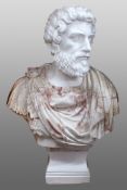 Carved White & Rouge Marble Bust of Marcus Aurelius