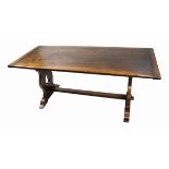 Heavy Oak Refectory Table & 8 Carved Oak Dining Chairs