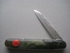 Rare Victorian Green Stone Agate Hafted Silver Bladed Folding Fruit Knife
