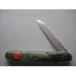 Rare Victorian Green Stone Agate Hafted Silver Bladed Folding Fruit Knife