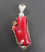 Fine art jewellery Natural Coral sterling silver pendant