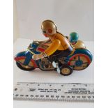 Vintage Tin Plate Wind Up Motorbike and Sidecar