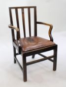 Georgian Oak Leather Seated Country Armchair