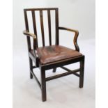 Georgian Oak Leather Seated Country Armchair