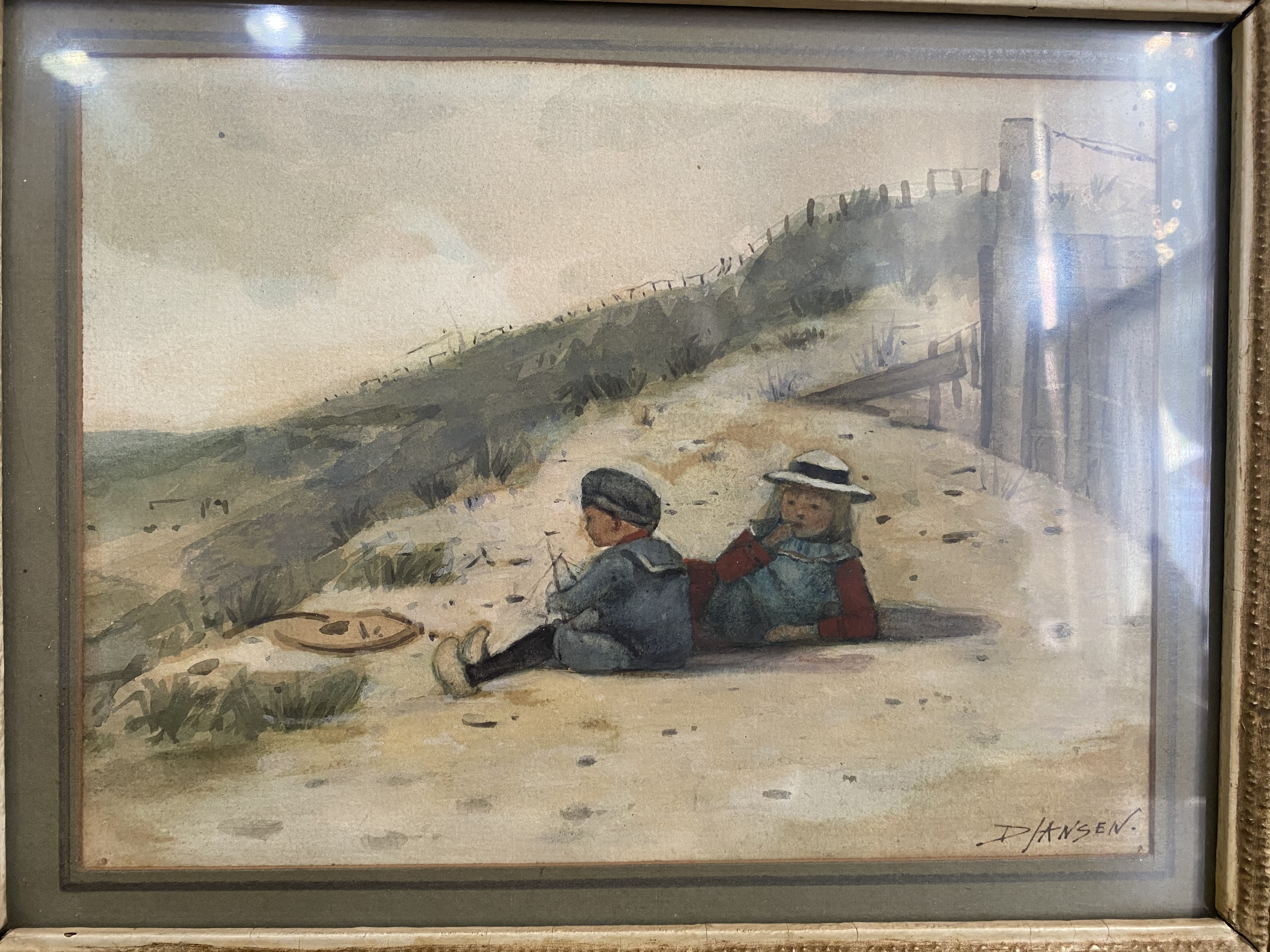 C19th Dutch watercolour of two children - Image 3 of 3