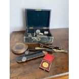 Job lot of house clearance oddities in a leather jewellery box