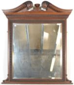 Large C19th arched pediment topped mahogany mirror