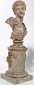 A C19th painted plaster bust on a painted carved wooden plinth