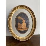 Oval framed wooden sorrento marquetry panel