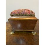 C19th needlework box with lion paw feet