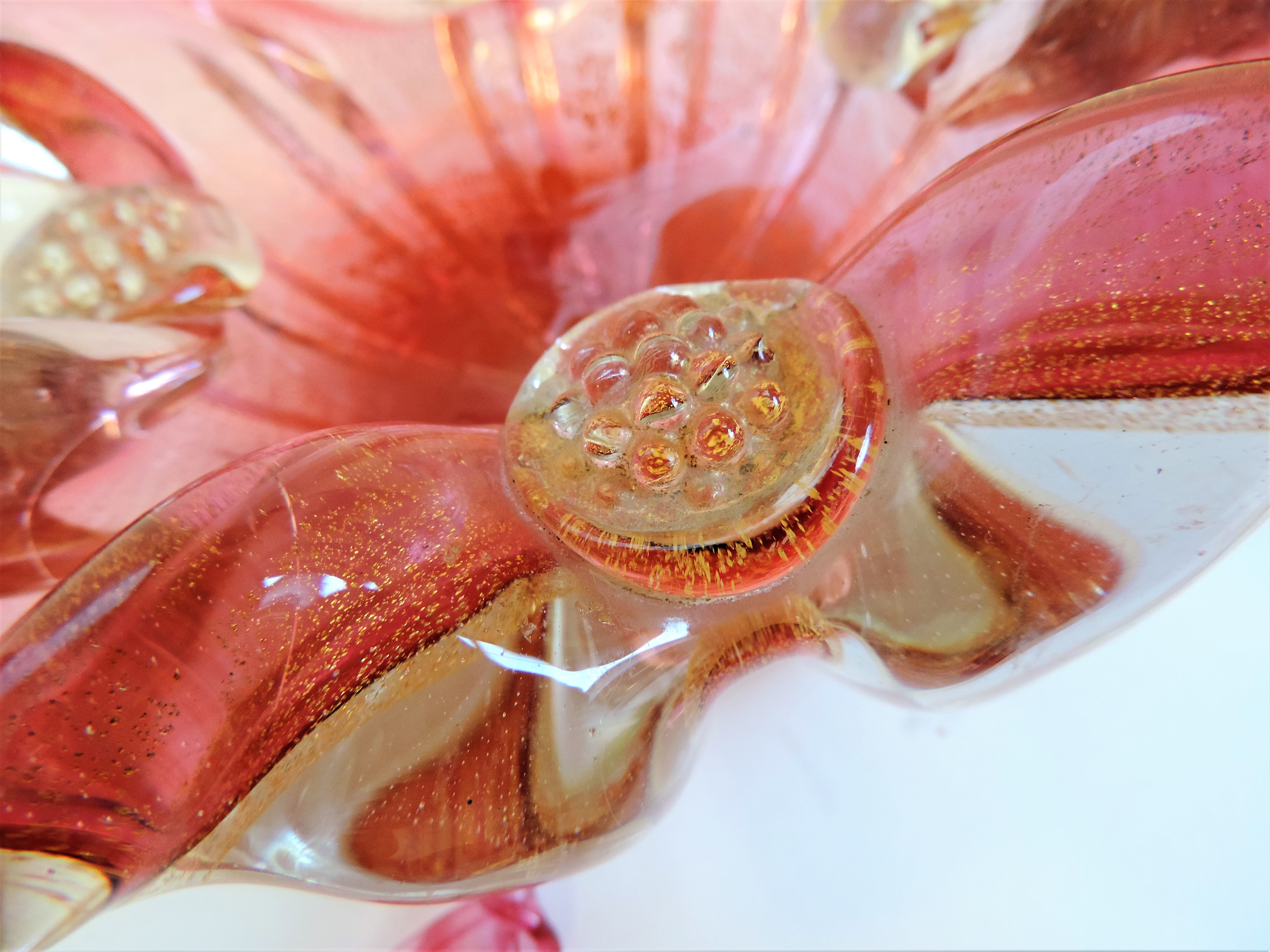 Vintage Barovier Toso Murano Red Gold Flecks Italian Art Glass Bowl - Image 7 of 9