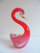 Vintage Murano Glass Pink Swan Cranberry and Pink 26cm Tall