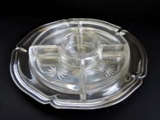 Antique Silver Plate & Glass Hors D'oeuvres Dish 34cm Wide