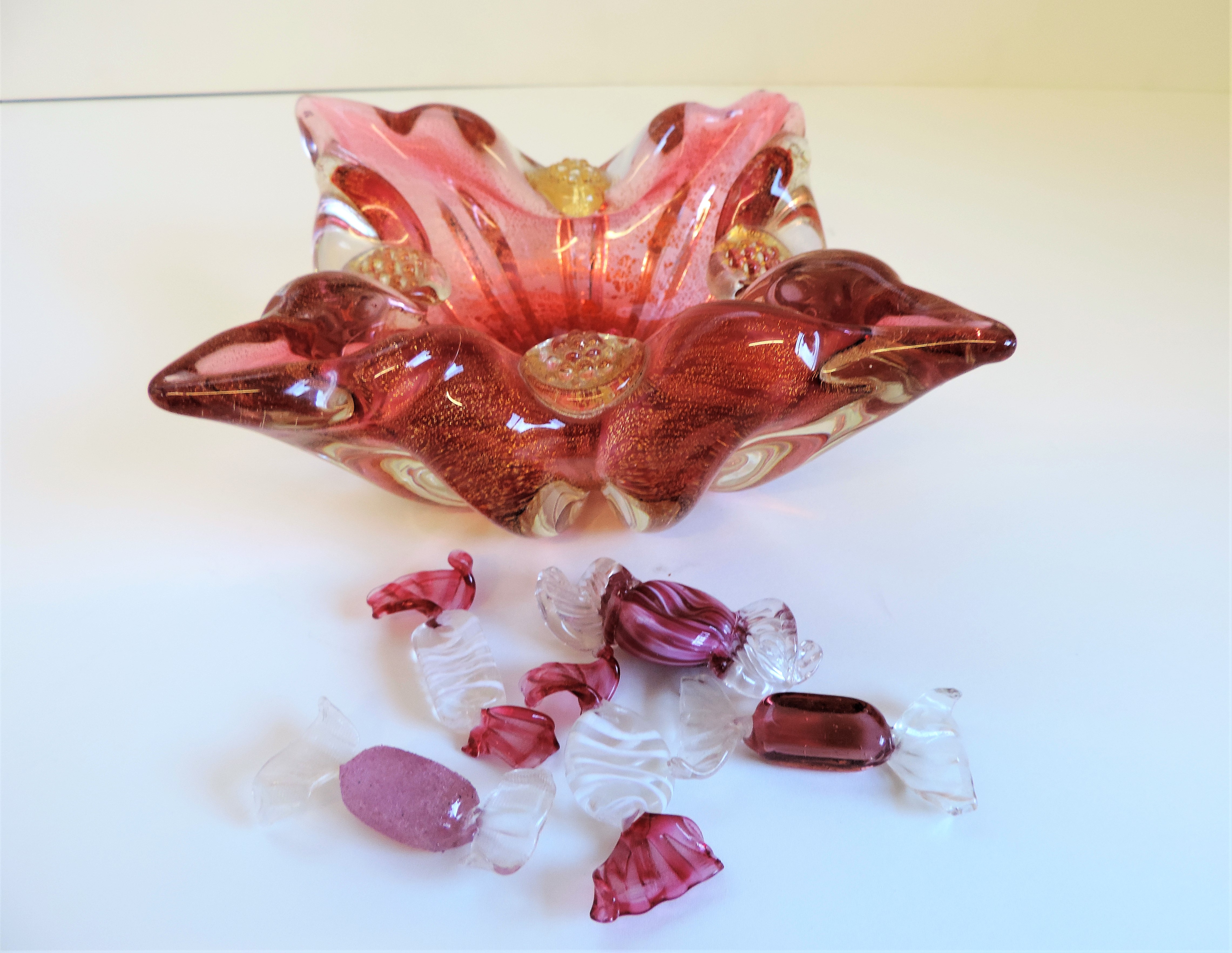 Vintage Barovier Toso Murano Red Gold Flecks Italian Art Glass Bowl - Image 5 of 9