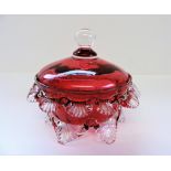 Antique Cranberry Glass Lidded Trinket Dish