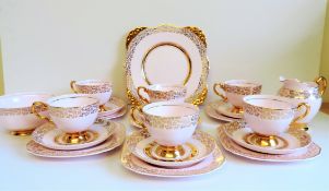 Vintage Pink & Gold Tuscan Bone China Tea Set for 6