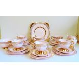 Vintage Pink & Gold Tuscan Bone China Tea Set for 6