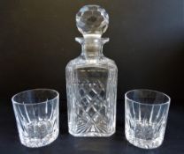 Crystal Whiskey Decanter and 2 x Crystal Whiskey Glasses