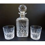 Crystal Whiskey Decanter and 2 x Crystal Whiskey Glasses