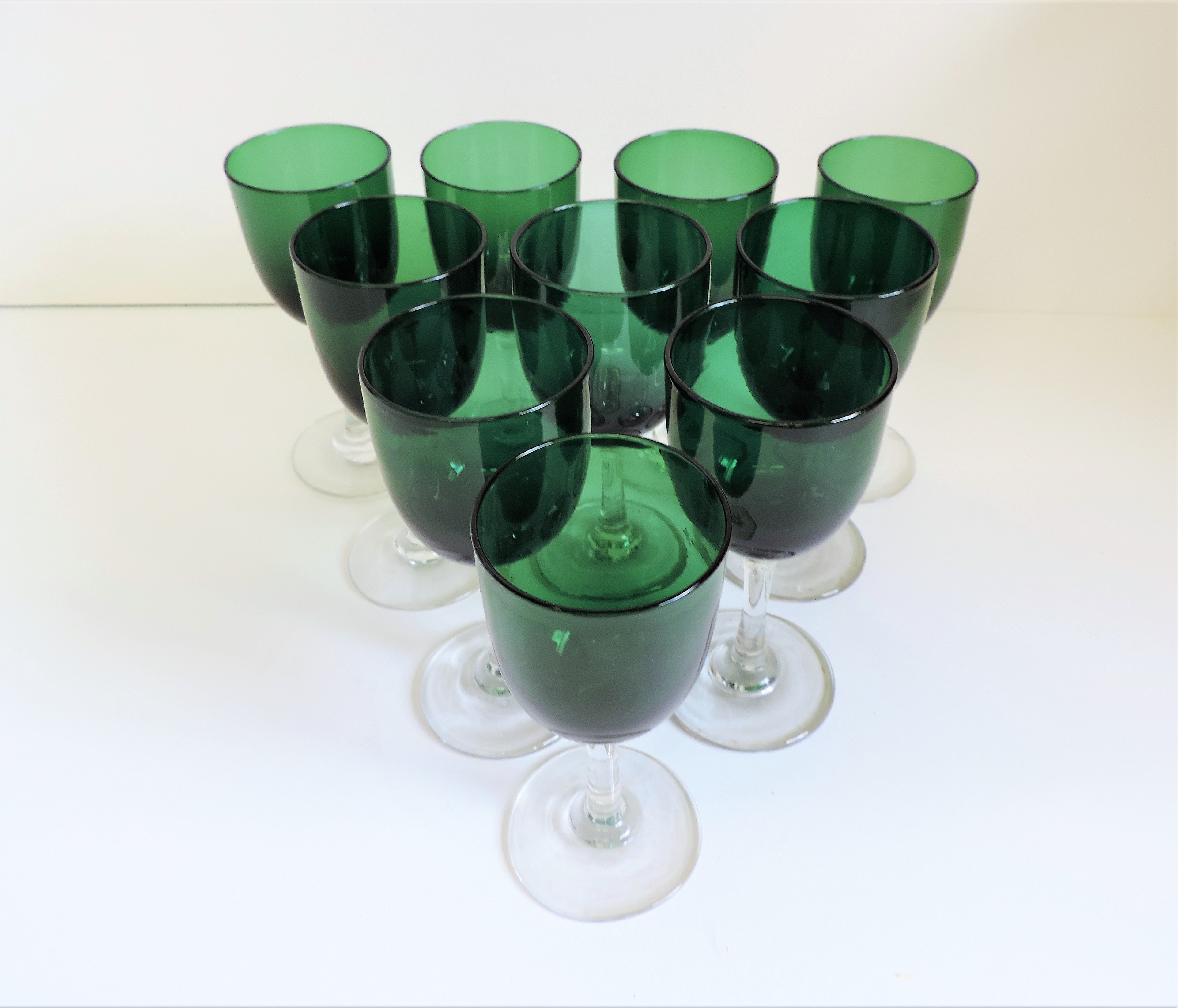 Suite of 10 Victorian Bristol Green Glasses for Wine/ Sherry/Port - Image 5 of 9