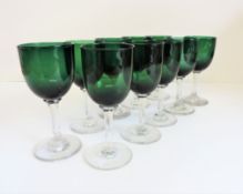 Suite of 10 Victorian Bristol Green Glasses for Wine/ Sherry/Port