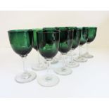 Suite of 10 Victorian Bristol Green Glasses for Wine/ Sherry/Port