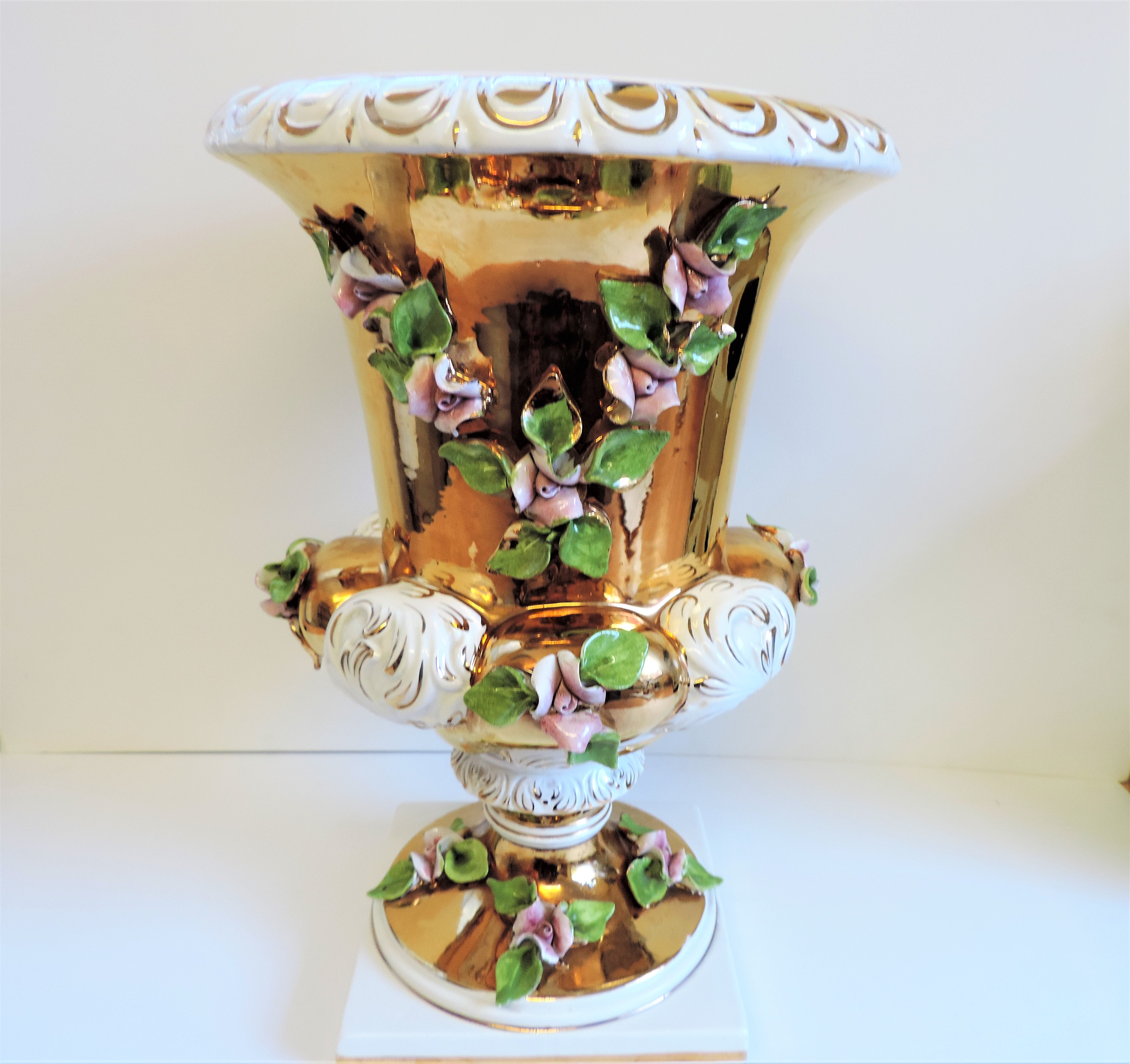 Large Italian Porcelain Campana Urn/Planter/Jardiniere 16 inches Tall
