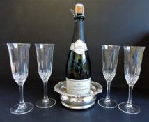 Crystal Champagne Flutes & Silver Plated Bottle Coaster