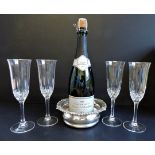 Crystal Champagne Flutes & Silver Plated Bottle Coaster