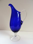 Large Murano Glass Cobalt Blue Pitcher 32cm Tall