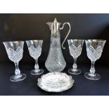 Vintage Claret Jug and Crystal Wine Glasses Drinks Set