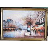 Parisian Landscape Oil on Canvas Signed P. Sanchez Large 40" wide