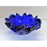 Murano Cobalt Blue Biomorphic Art Glass Bowl