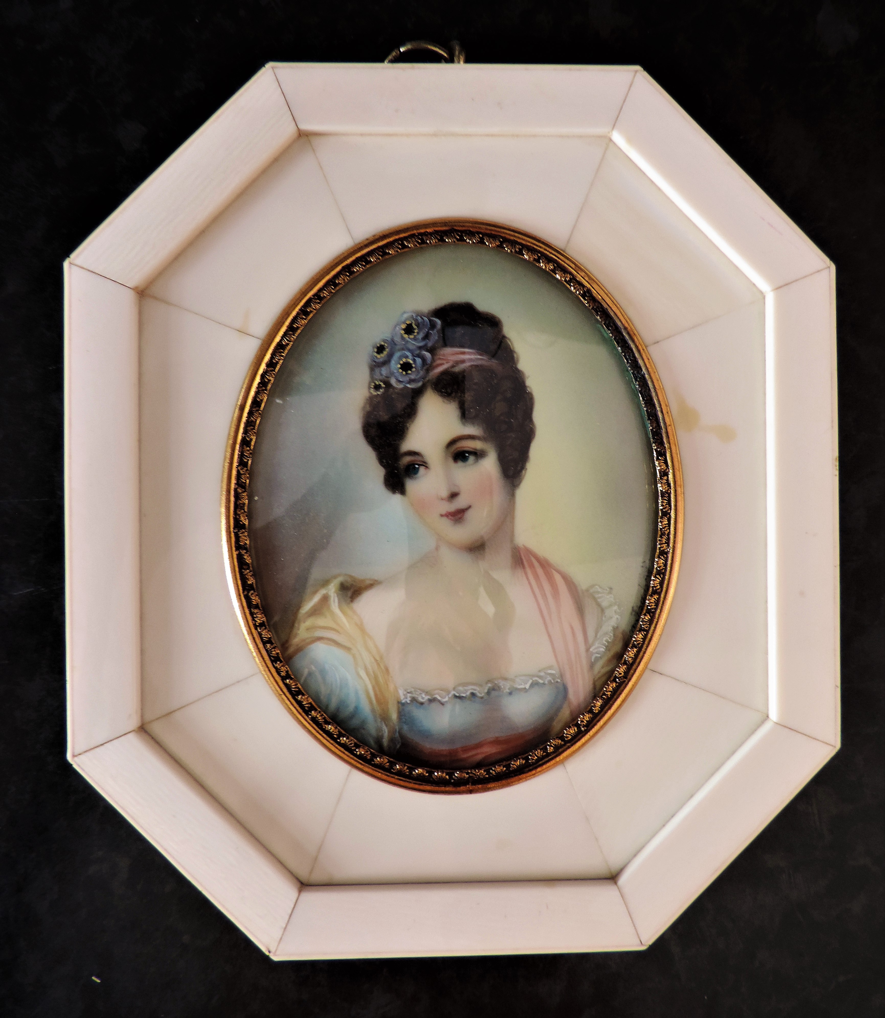 Hand Painted Miniature Portrait of Aristrocratic Society Beauty