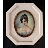 Hand Painted Miniature Portrait of Aristrocratic Society Beauty