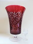 Large Bohemian Ruby Glass Vase 34cm Tall