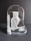 Rock Crystal Glass Owl Sculpture Paperweight