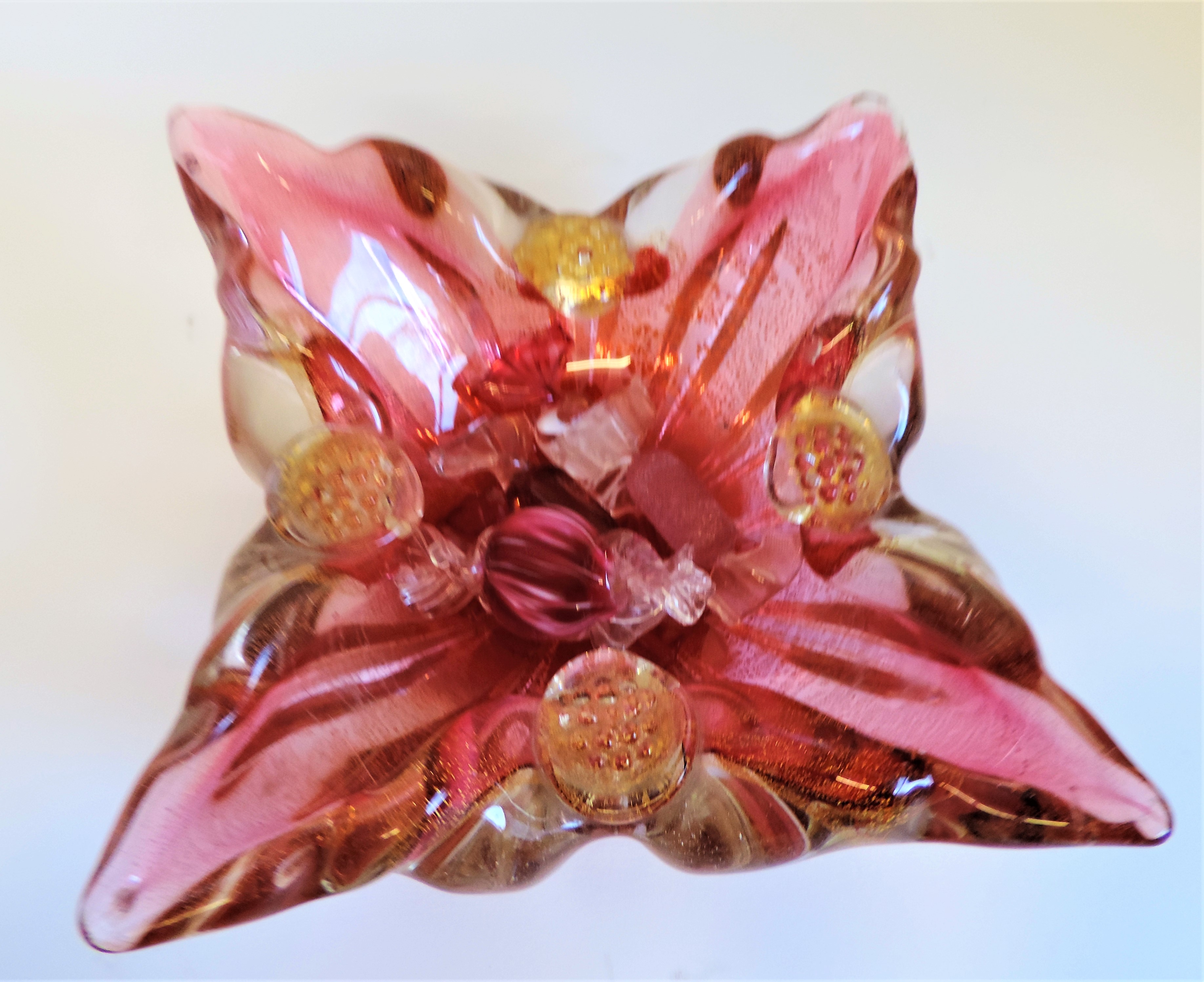 Vintage Barovier Toso Murano Red Gold Flecks Italian Art Glass Bowl - Image 4 of 9