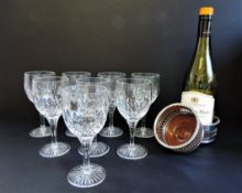 8 Crystal Wine Classes & 2 Silver Plated Bottle Coasters