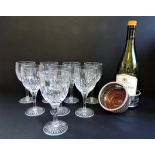 8 Crystal Wine Classes & 2 Silver Plated Bottle Coasters