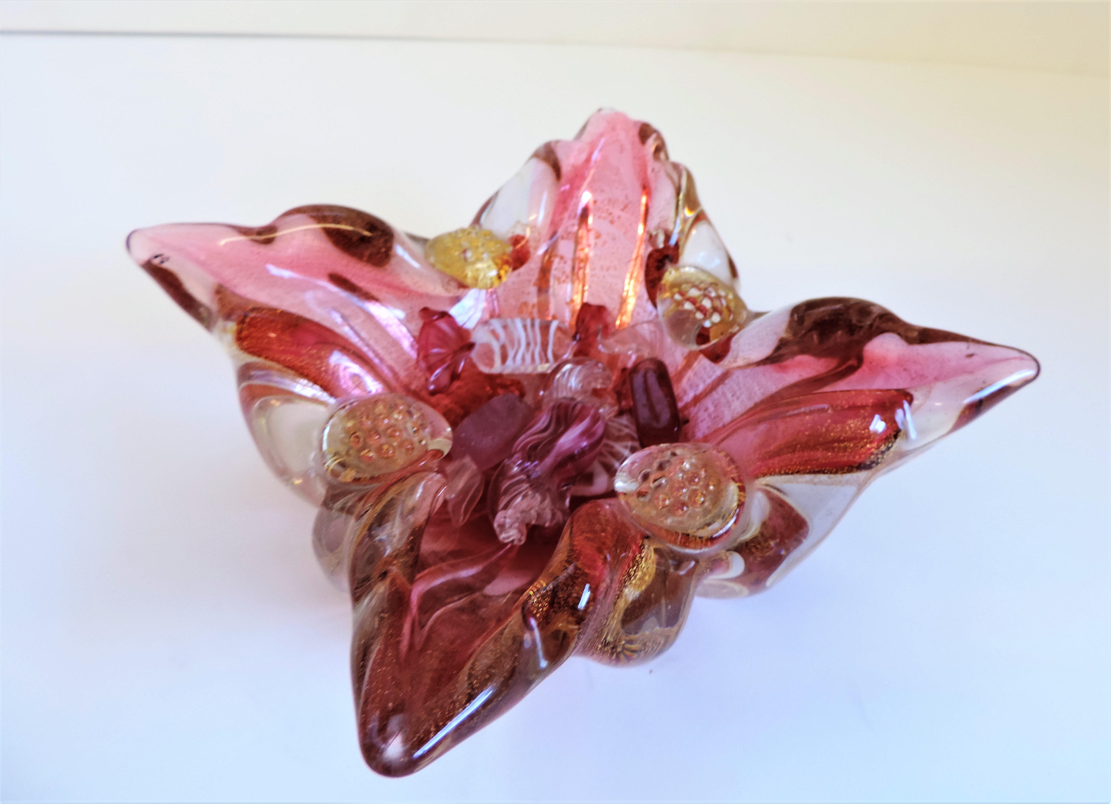 Vintage Barovier Toso Murano Red Gold Flecks Italian Art Glass Bowl - Image 2 of 9