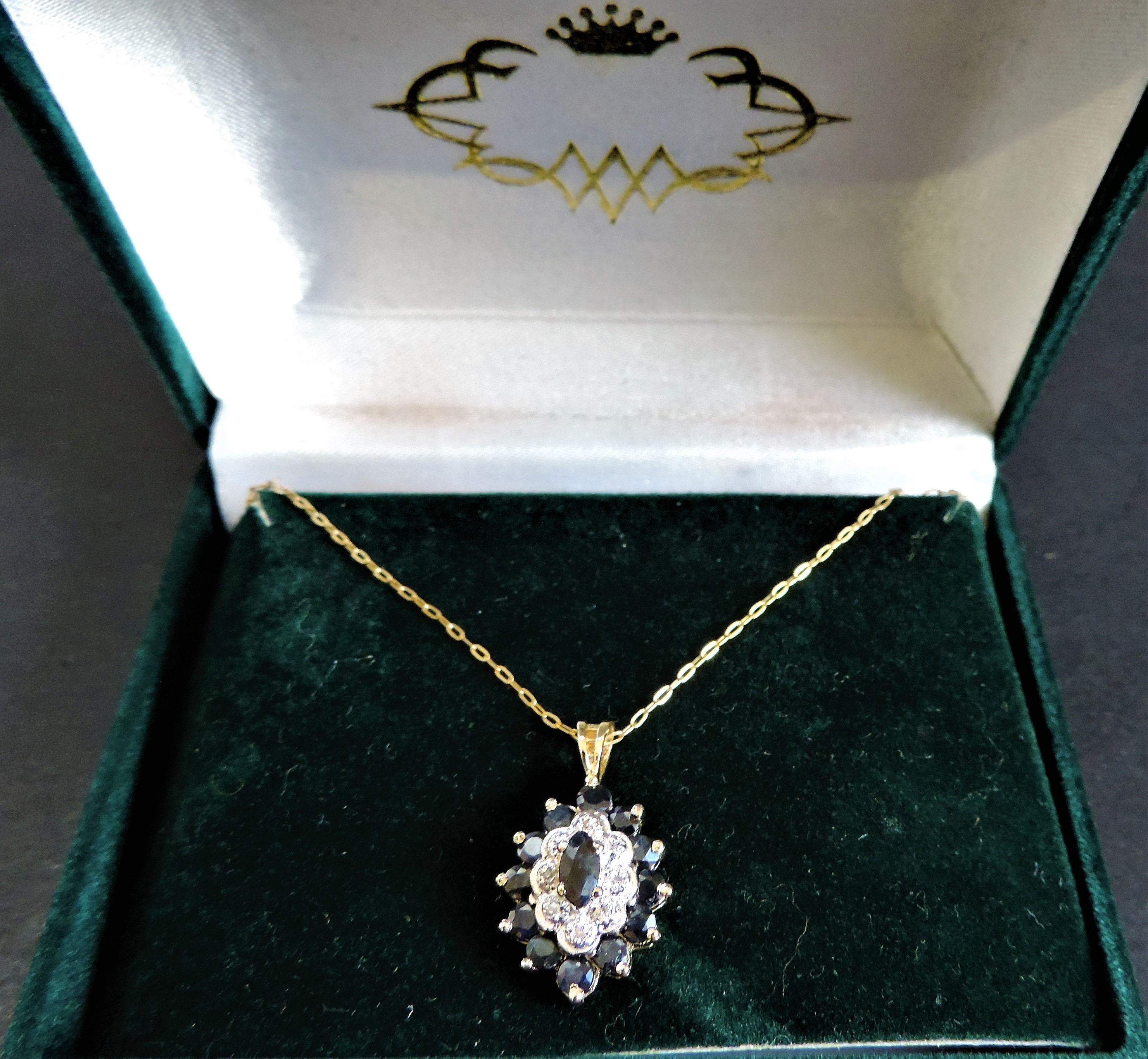 9ct Gold Sapphire & Diamond Pendant Necklace